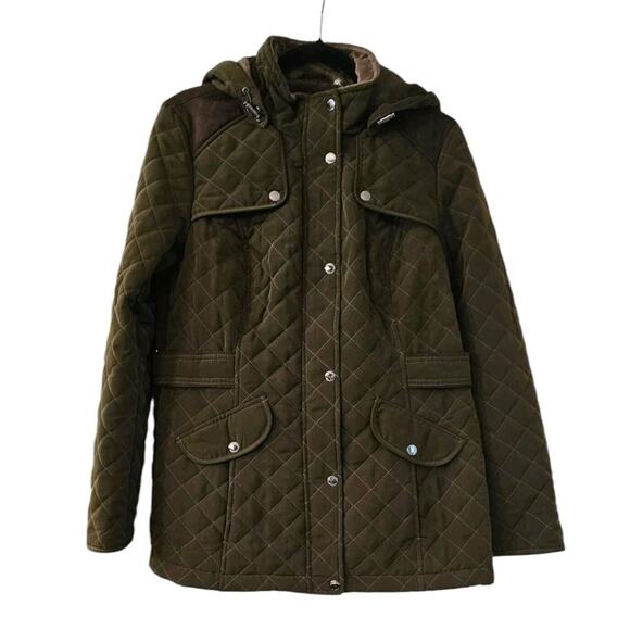 Laundry by Design Womens M Coat Jacket Quilted Zip Snap Closure Removable Hood - Picture 1 of 14